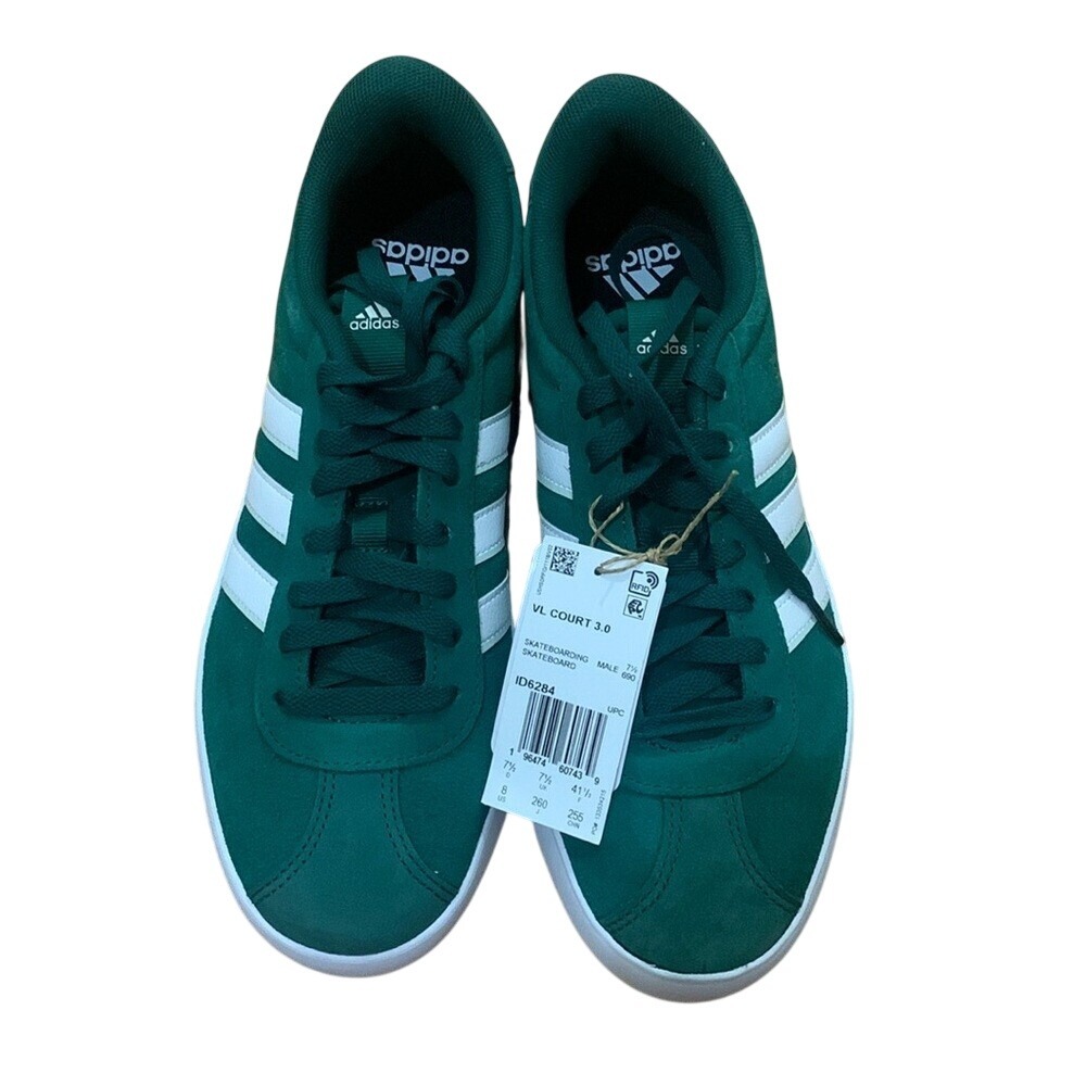 Men's Adidas VL Court 3.0 Green & White Sneakers Size 8 NEW WITH TAGS